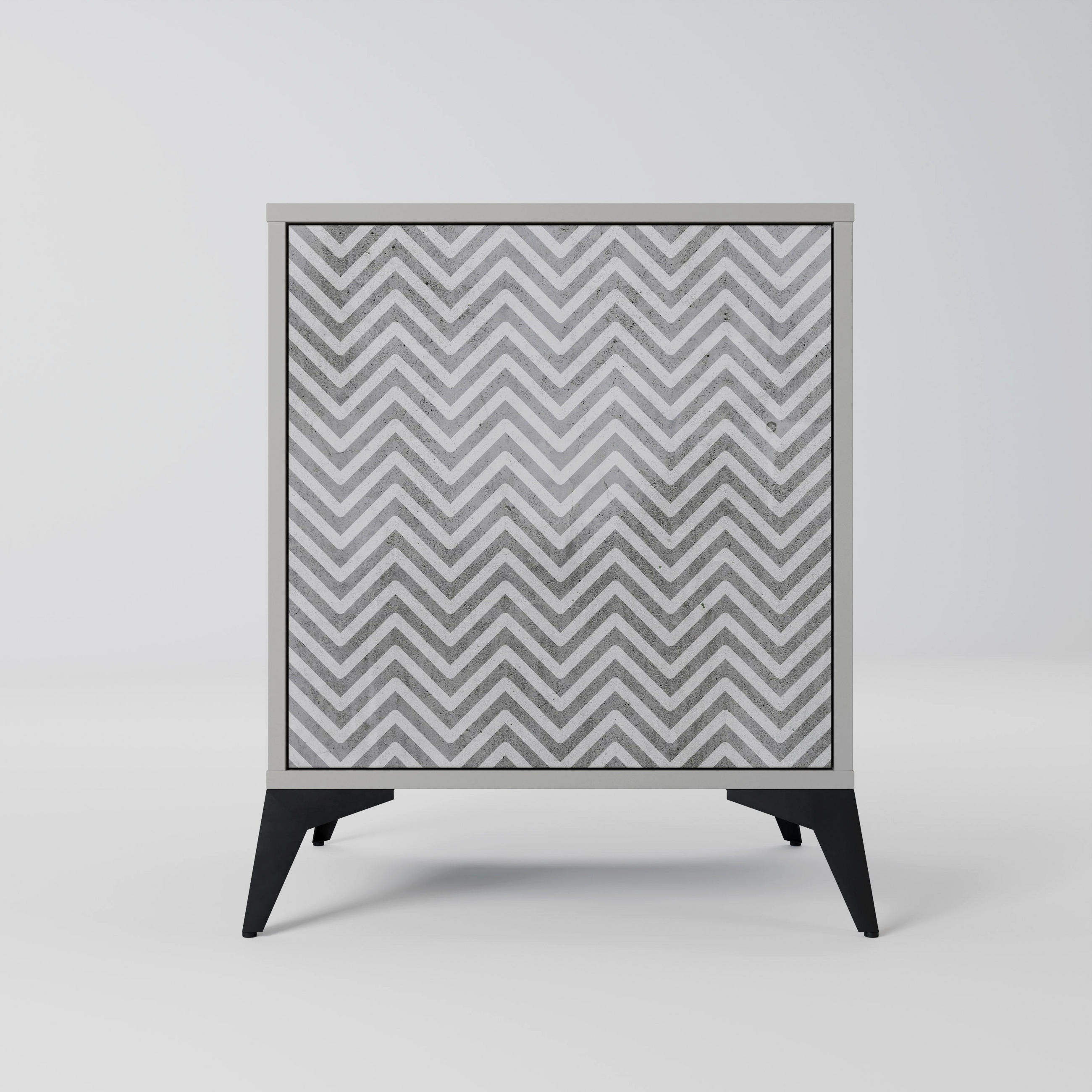 SIDEBOARD CONCRETE ZIG ZAG, Grau, 57,5x42x70,5 cm, Schwarze Metall-Sternfüße - Multicolor/Schwarz, Holzwerkstoff/Metall (57.5/70.5/42cm) - SpaceRebels