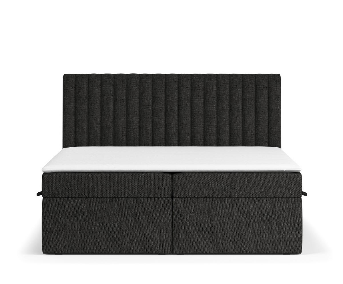 BOXBETT Spencer Schwarz 160/200 cm mit Matratze und Topper - Schwarz, Holz/Holzwerkstoff (160/200cm) - Maison de Reve