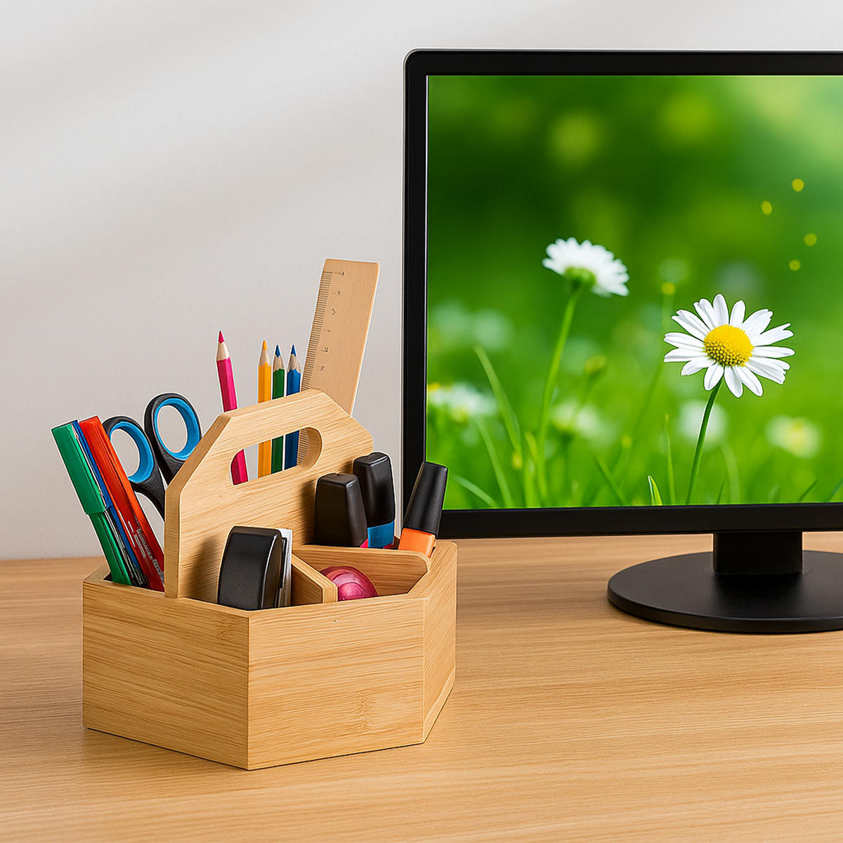 STIFTEHALTER - Hellbraun, Holz/Holzwerkstoff (17/15/19cm) - Relaxdays