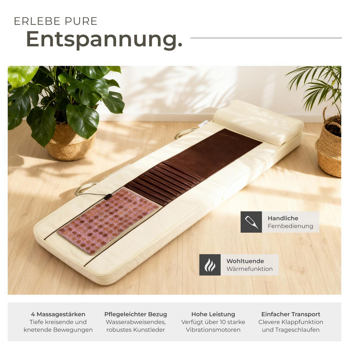 SHIATSU-MASSAGEMATRATZE ,186,5 x 60 x 11 cm,beige - Beige, Textil (60/11/186.5cm) - tectake