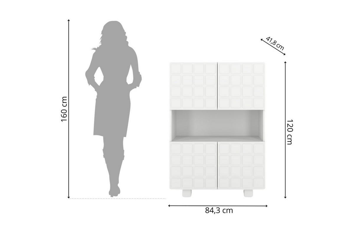 HIGHBOARD Cubo Long, Geometrische 3D Fronten, 85 x 120 cm, Weiß - Weiß, Holz/Holzwerkstoff (84.3/120/41.8cm) - Skandica