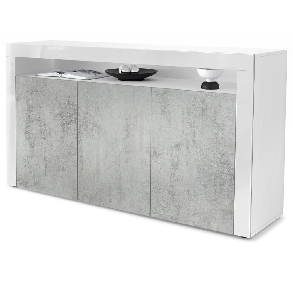 SIDEBOARD Valencia Beton Oxid Optik / Weiß Hochglanz - Hellgrau, Holzwerkstoff (155/92/40cm) - Vladon