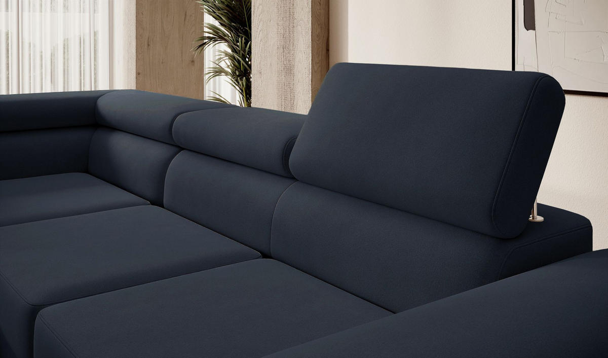 ECKSOFA Stevil Dunkelblau Velours - Silberfarben/Dunkelblau, Textil/Metall (275/203cm) - Selsey