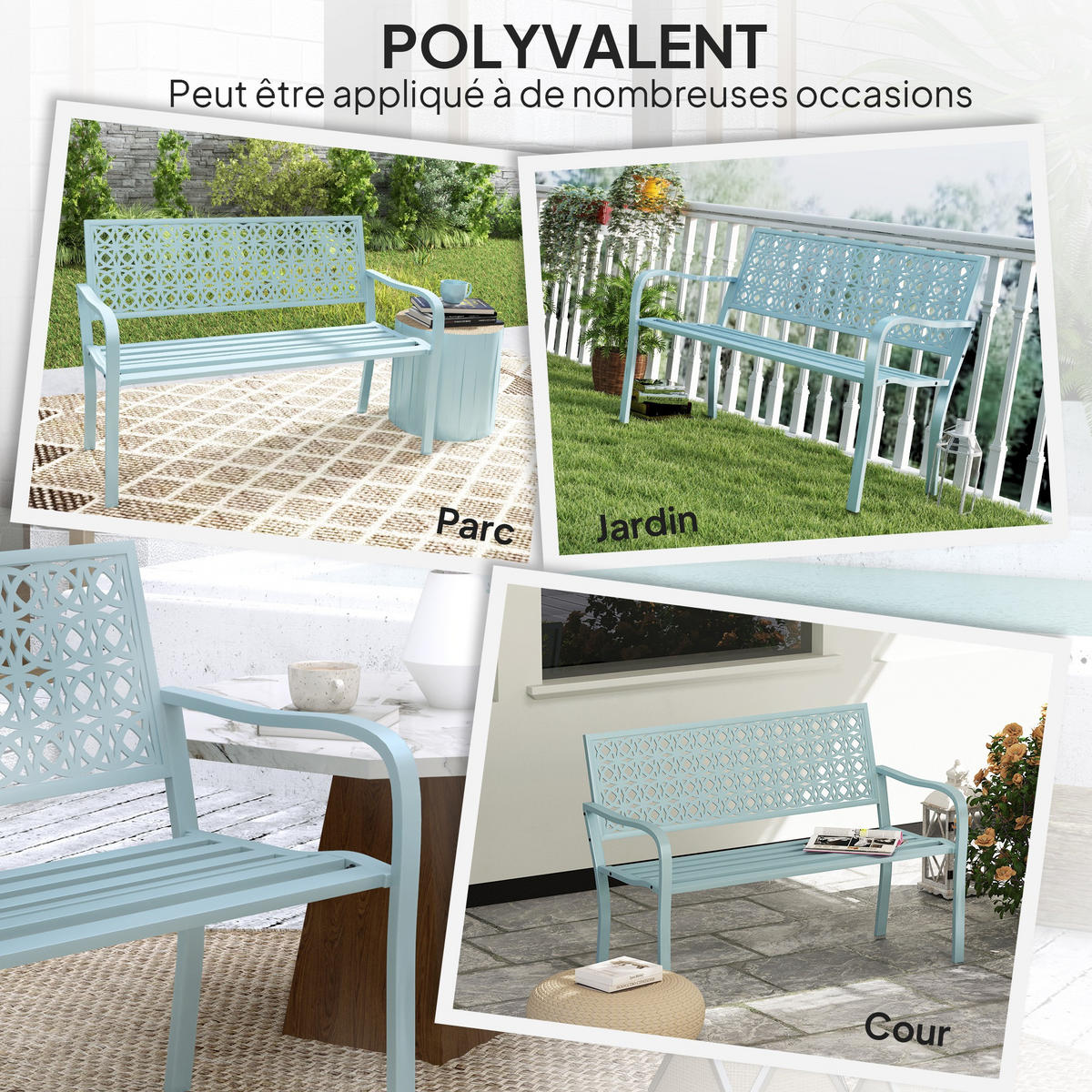 GARTENBANK DE-17784 2-Sitzer mit verziertem durchbrochenem Rücken Blau - Blau, Metall (127/85/63cm) - ComfortXL