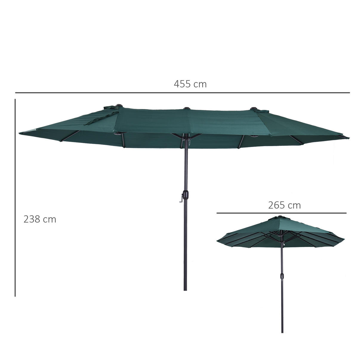 SONNENSCHIRM, Gartenschirm, Marktschirm, Doppelsonnenschirm, Terrassenschirm, Dunkelgrün, Oval - Dunkelgrün, Metall (270/460cm) - Outsunny