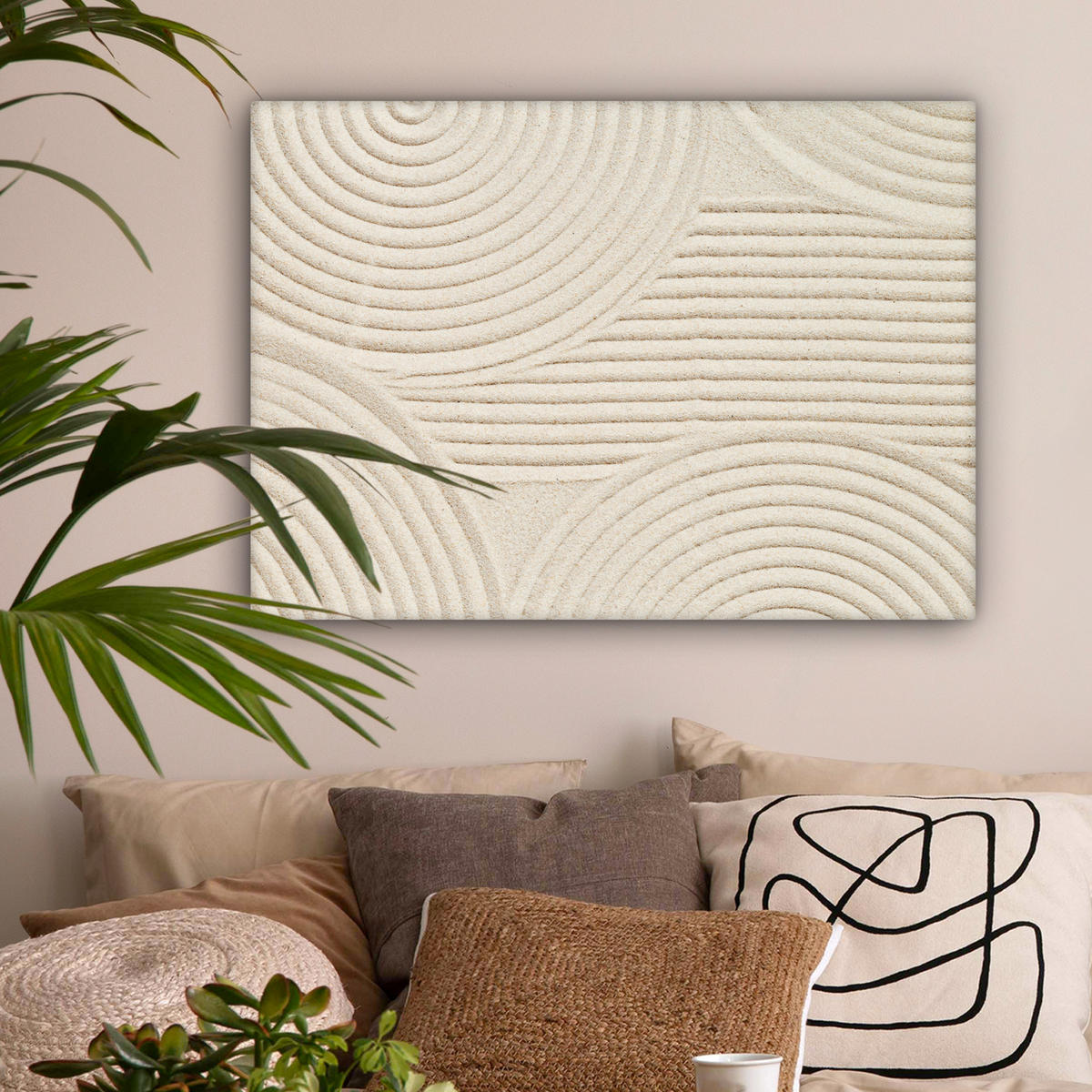 LEINWANDBILD Muster - Abstrakt - Weiß Wandbilder 80x60 cm - Beige, Textil (80/60cm) - MuchoWow