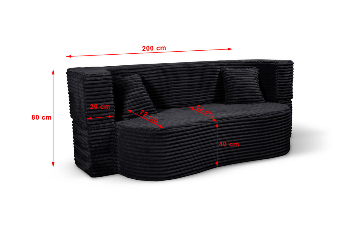 SCHLAFSOFA MYFOAM, Sofa mit Schlaffunktion, Farbe: Grau, Cordstoff - Schwarz, Textil (200/80/72cm) - Storez24