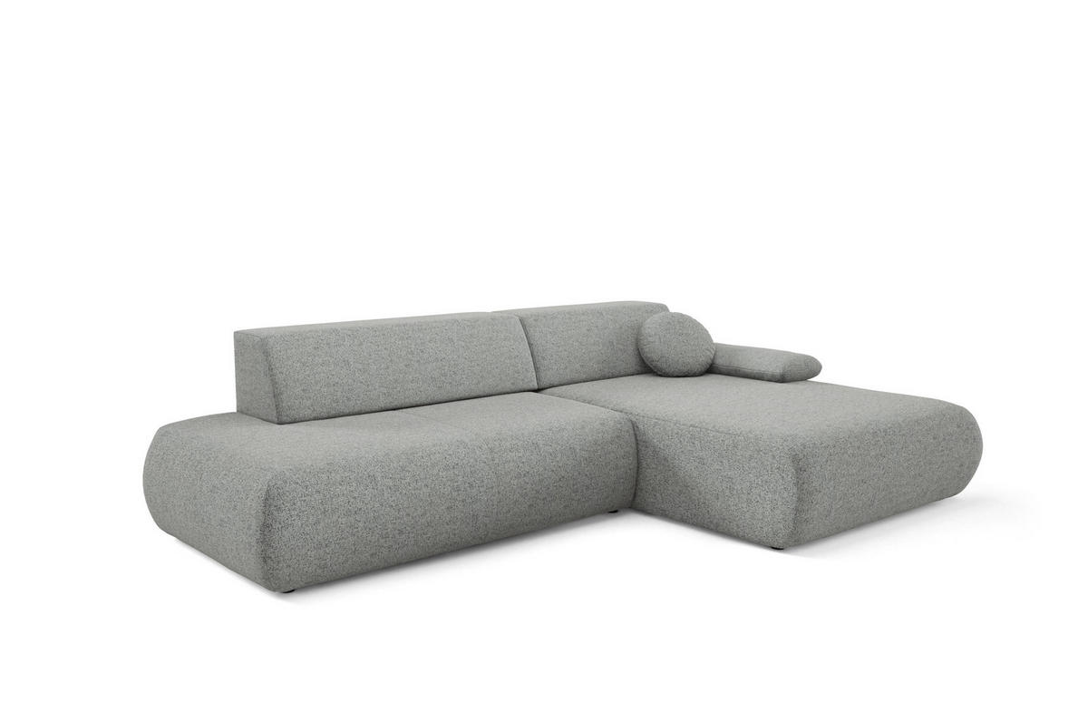 ECKSOFA DELTA R-S Grau Geflochtener Stoff mit Schlaffunktion - Grau, Holz (286/173.5cm) - MASSENO