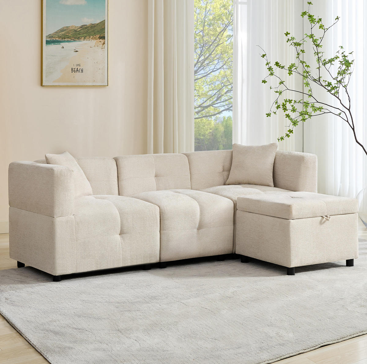ECKSOFA 204/126/69 cm Beige aus Chenille mit Stauraum - Beige, Textil (126/204cm) - OKMYHOME