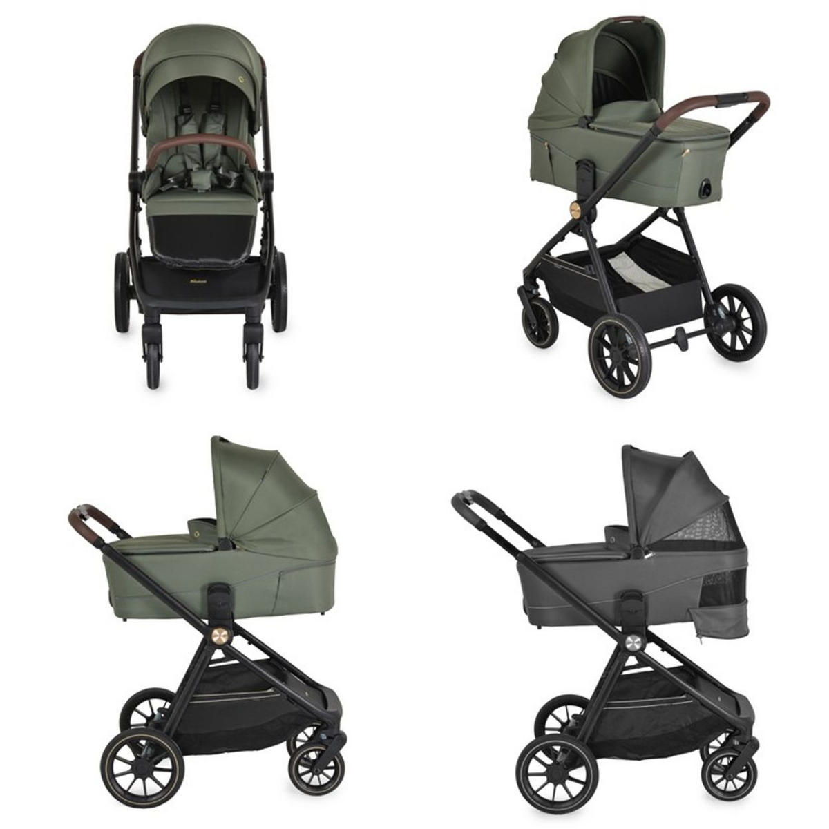 KOMBIKINDERWAGEN 2 in 1 Celebrity grün Stoßdämpfer PU-Rollen Wickeltasche - Grün, Metall (96/60/100cm) - Cangaroo