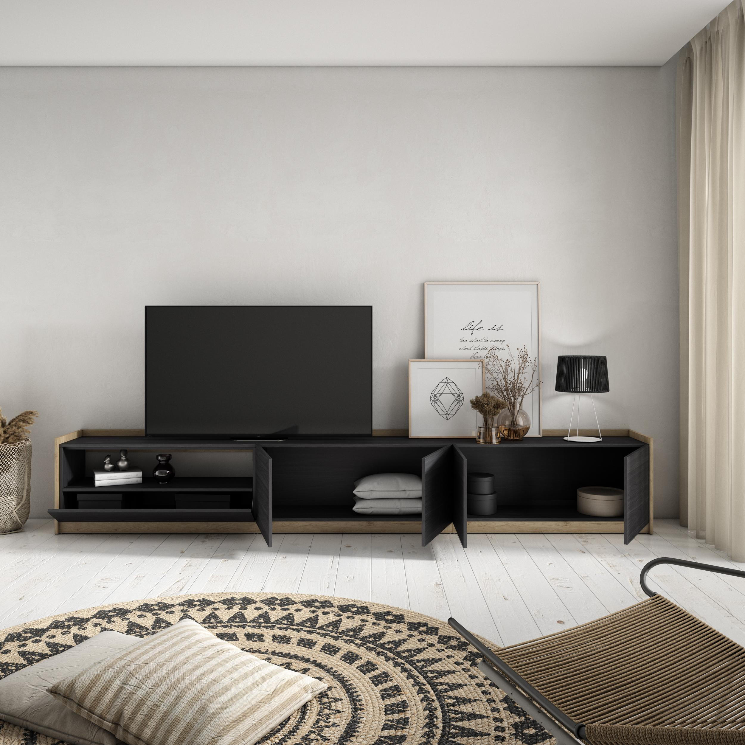 TV-SCHRANK, Lowboard, Schwarz Eiche, 310/37/50cm - Schwarz, Holzwerkstoff (310/50/37cm) - Skraut Home