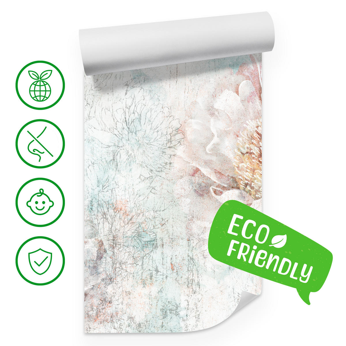 FOTOTAPETE für Büro Pfingstrosen Blumen Beton Vintage 150x105 - Gelb/Rosa, Papier (150/105cm) - Muralo