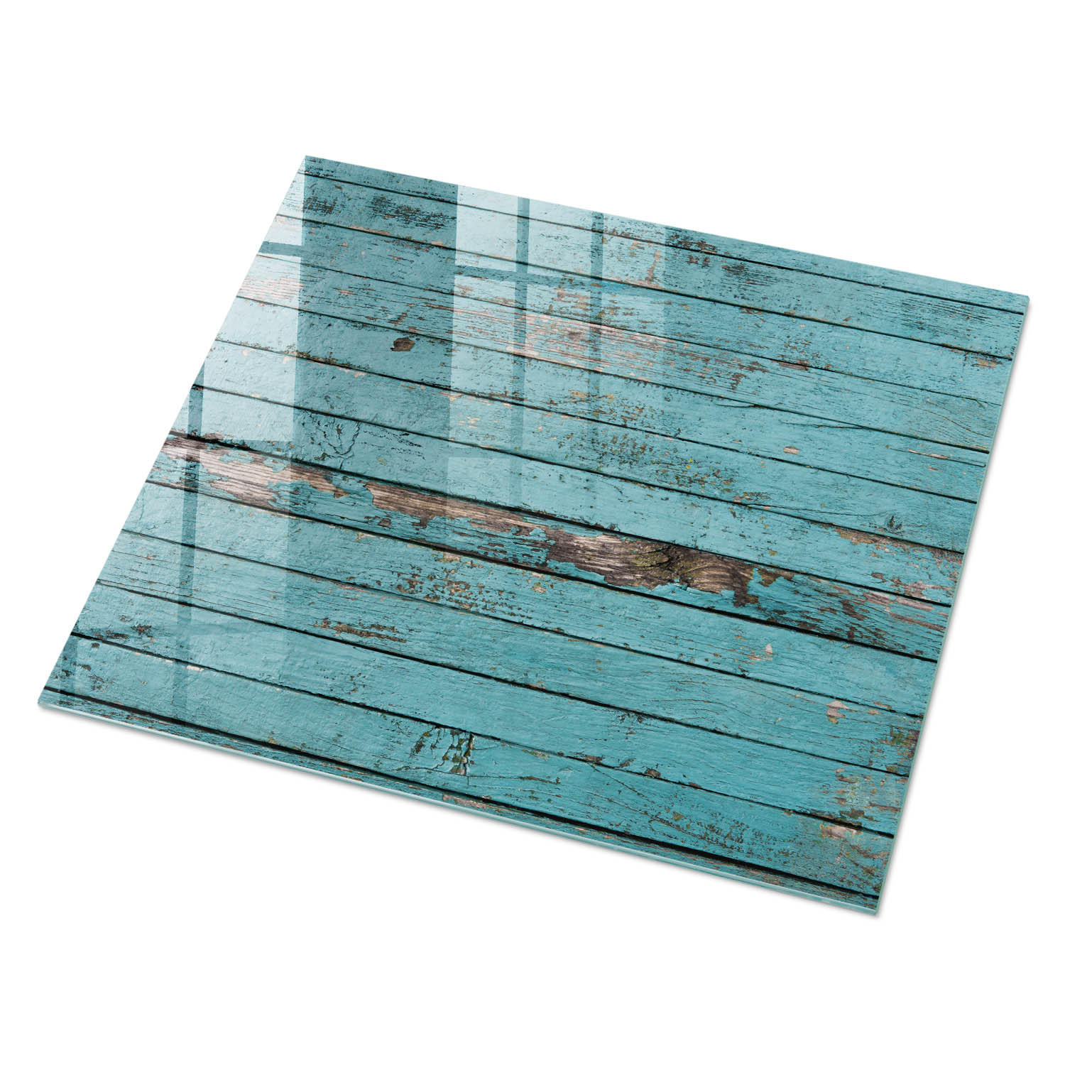 GLASPLATTE 80x60 cm – Türkisfarbene Bretter - Grau, Glas (0.4/80/60cm) - ArtPrintCave