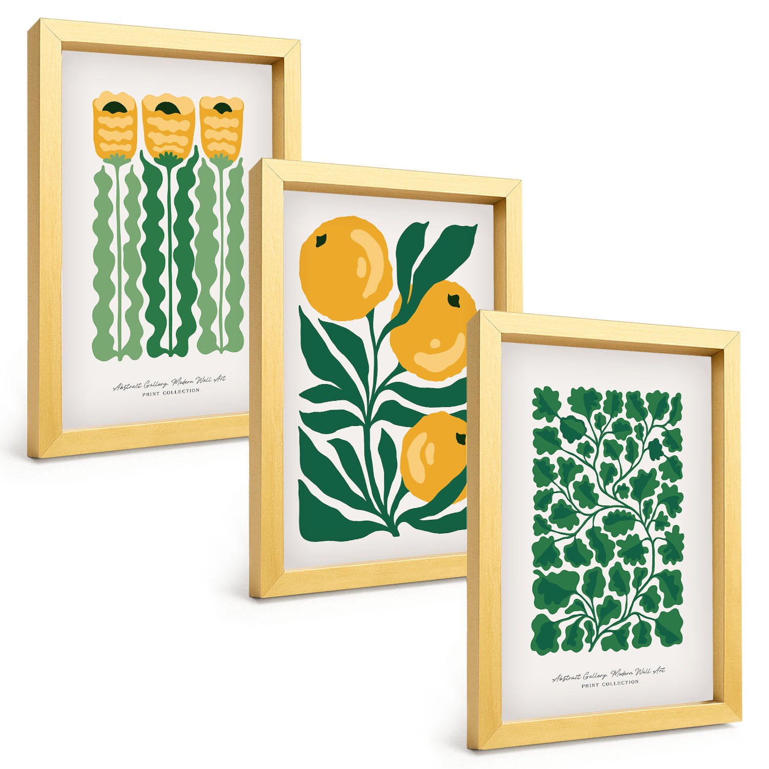 BILDER SET 3er Set - 20x30 cm Goldrahmen - Pflanzenmuster Blüten Blätter - Goldfarben, Kunststoff (20/30cm) - TULUP