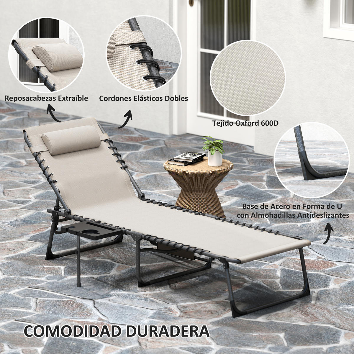 SONNENLIEGE Klappbare Sonnenliege, 190 x 60 x 31 cm ,Creme - Creme, Metall (60/31/190cm) - Vallsero