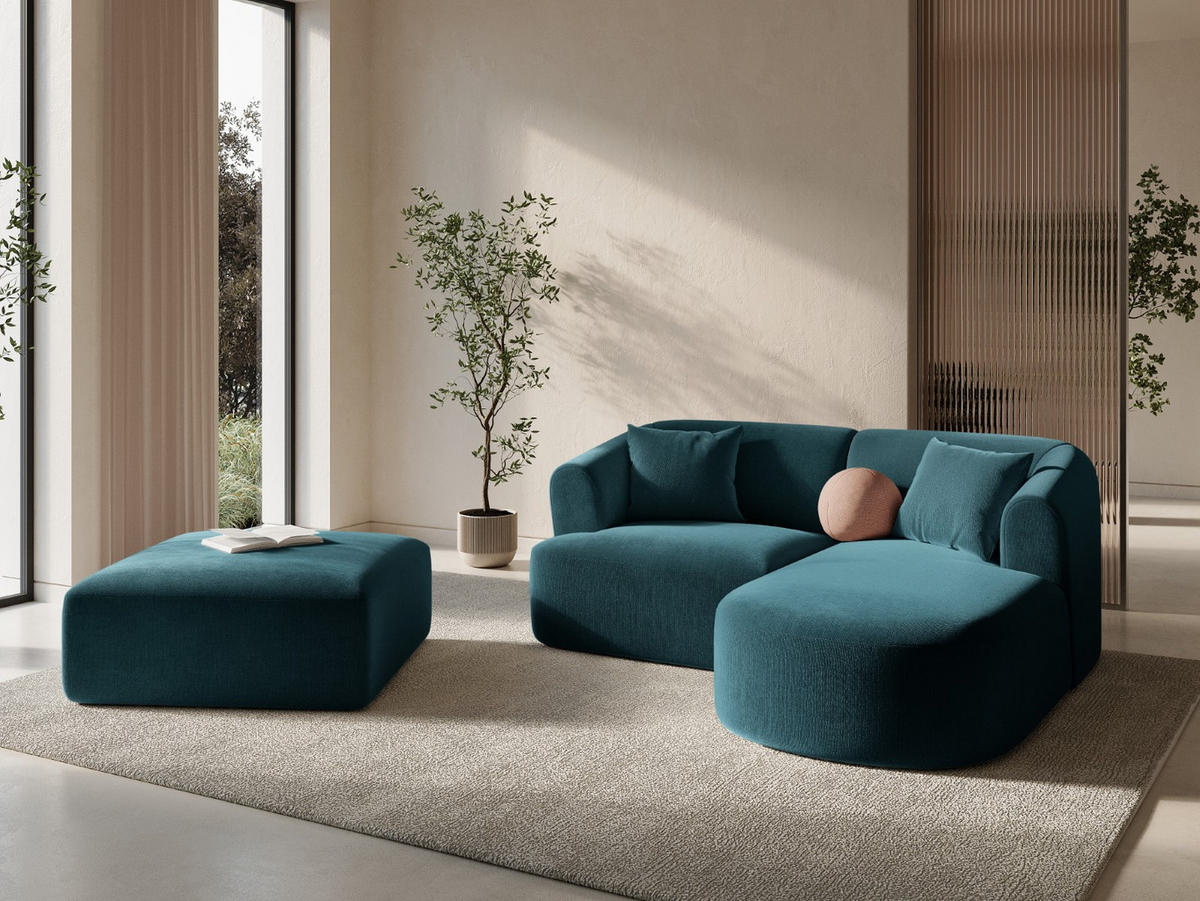 MODULARES-ECKSOFA rechts Campi aus Samt petrol 3 Sitzplätze - Petrol, Textil (156/180cm) - Cosmopolitan Design