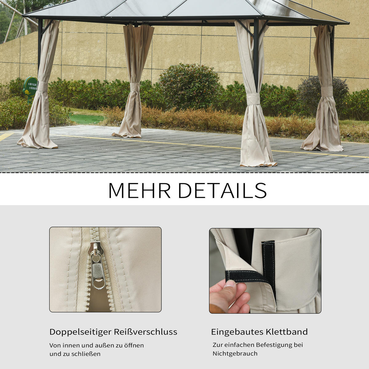 ERSATZVORHANG für Pavillon, Polyester, Beige - Beige, Kunststoff (1/205/352cm) - Outsunny