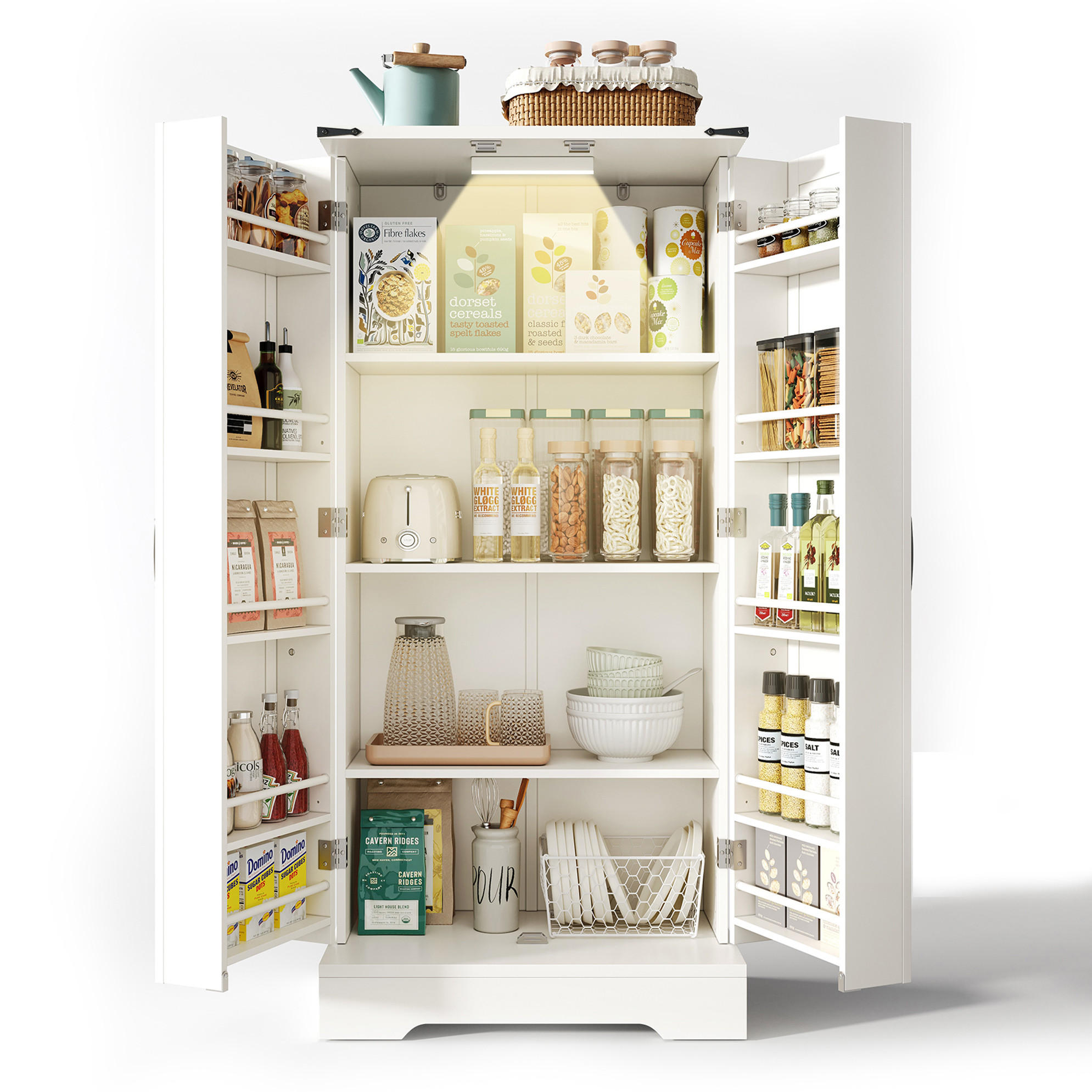 OKWISH KUCHYŇSKÝ buffet 60/35/128,5 cm bílý z MDF s LED osvětlením a nastavitelnými policemi