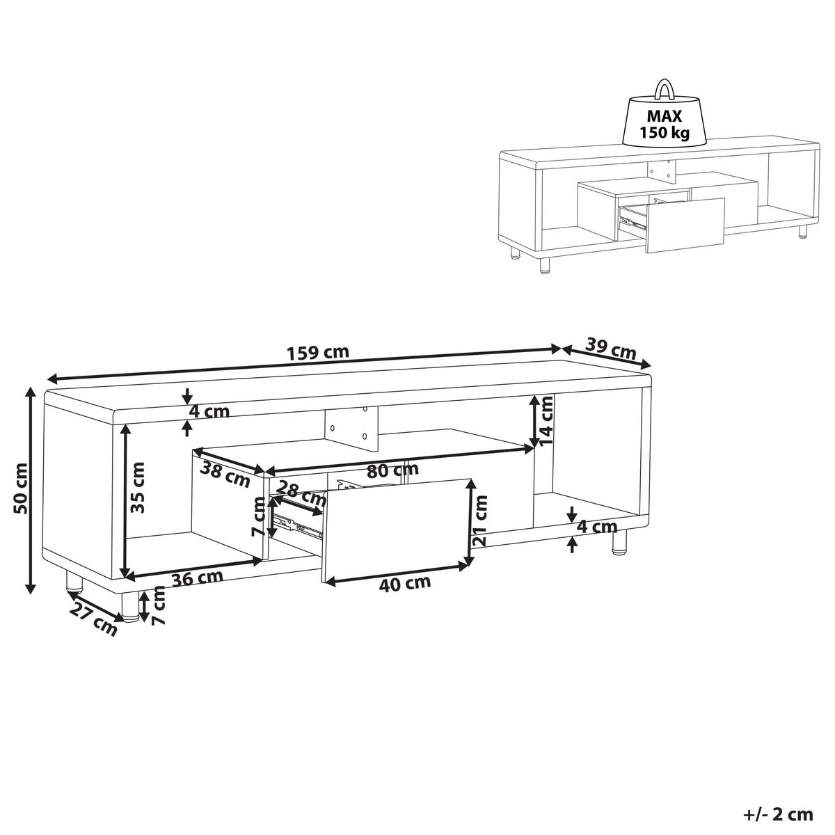 TV-MÖBEL Weiß, Hellbraun KNOX 39/159/50 cm - Weiß, Holzwerkstoff (159/50/39cm) - Beliani