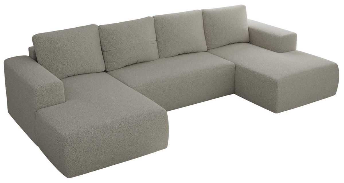 WOHNLANDSCHAFT TRENTINO U Hellgrau Boucle - Hellgrau, Textil (334/91/163cm) - MKS