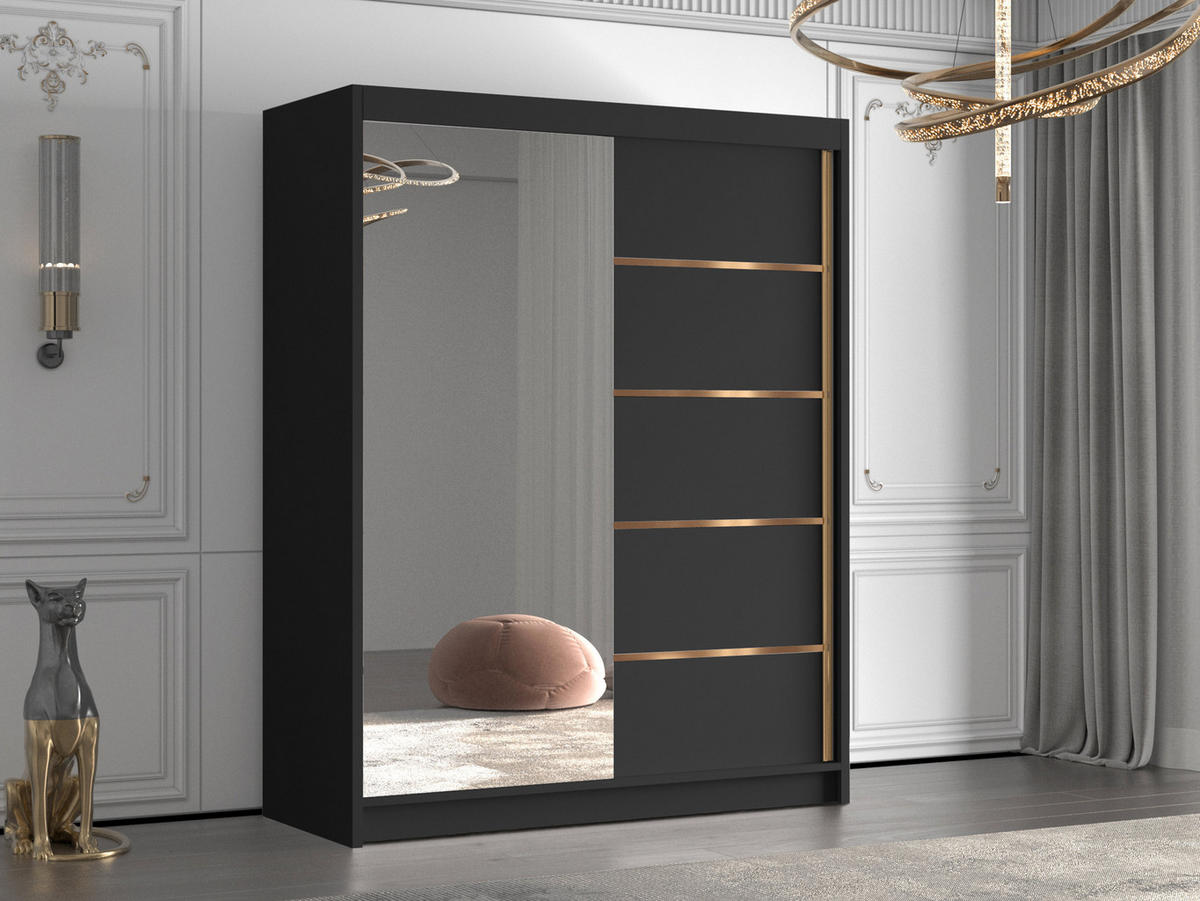 SCHIEBETÜRENSCHRANK Flavio III - Goldfarben/Schwarz, Holzwerkstoff/Metall (150/200/58cm) - MIRJAN24