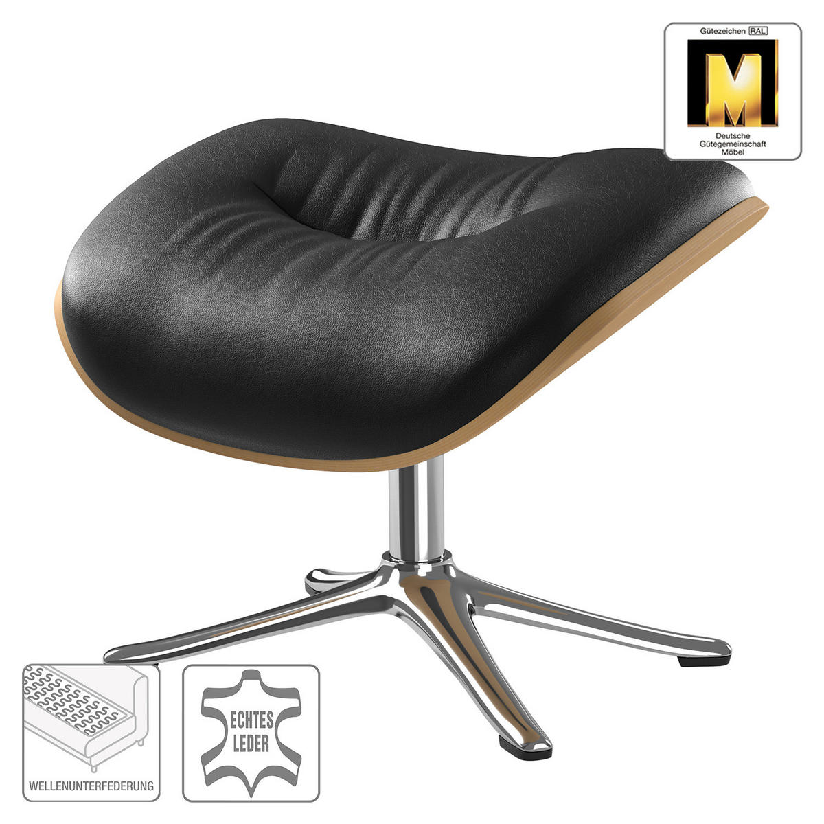 POLSTERHOCKER - Chromfarben/Schwarz, Leder/Metall (44/39/42cm) - home24