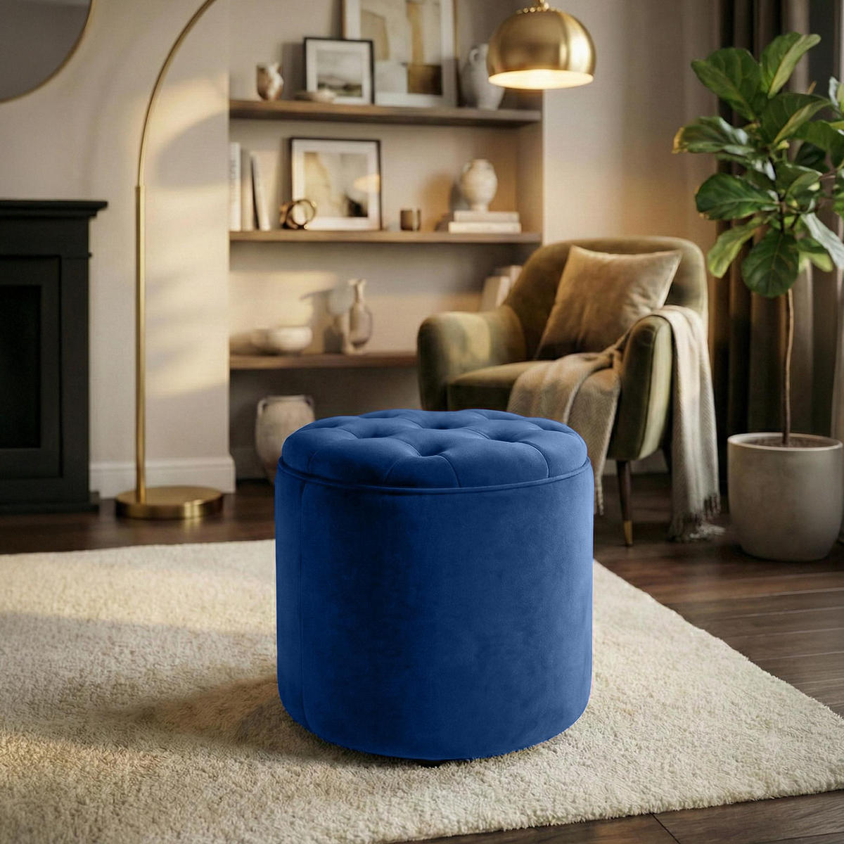 SITZWÜRFEL Samt Blau - Blau/Schwarz, Kunststoff/Textil (44/42/44cm) - CLP