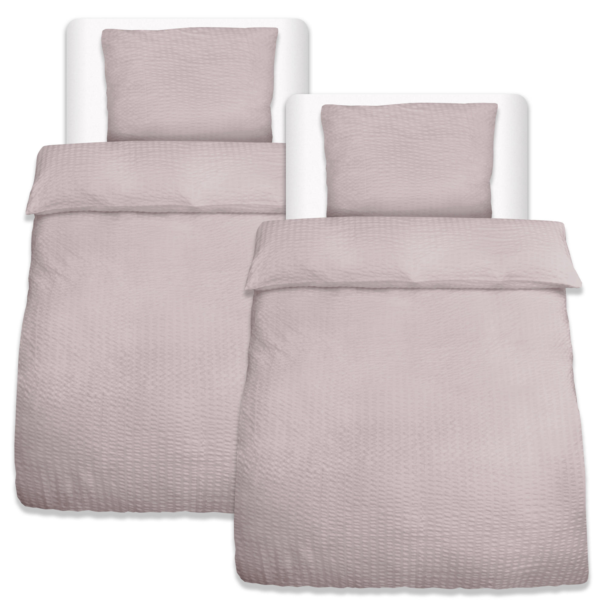 BETTWÄSCHE Meline 135/200 cm + Kissenbezug 80/80 cm Taupe Seersucker 2er Set - Taupe, Textil (80/80cm) - Beautissu 