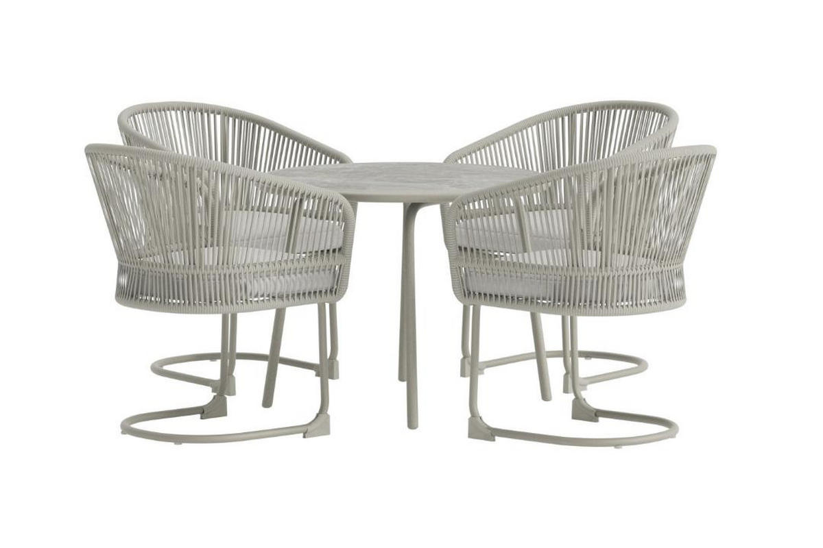 GARTENSET, Tilos, Tisch Hellgrau, Stahl, 90 x 90 x 71 cm, 5-teilig - Hellgrau, Metall - ebuy24