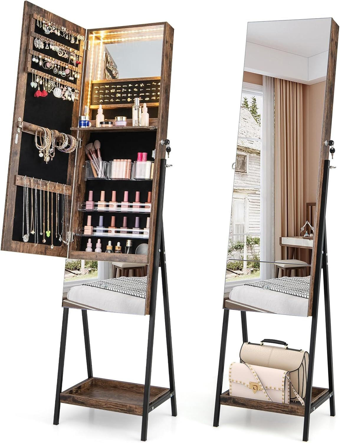Costway Schmuckschrank Braun 41x166x35 cm