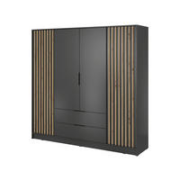 KLEIDERSCHRANK 200 cm Fioro - 4 Türen, Lamellen, Schubladen, Graphit - Graphitfarben, Holz (205/200/51cm) - Emporius