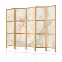 PARAVENT Japanischer 5-tlg 225x172 cm Pastellblumen - Beige, Holz/Textil (225/172/3cm) - Muralo