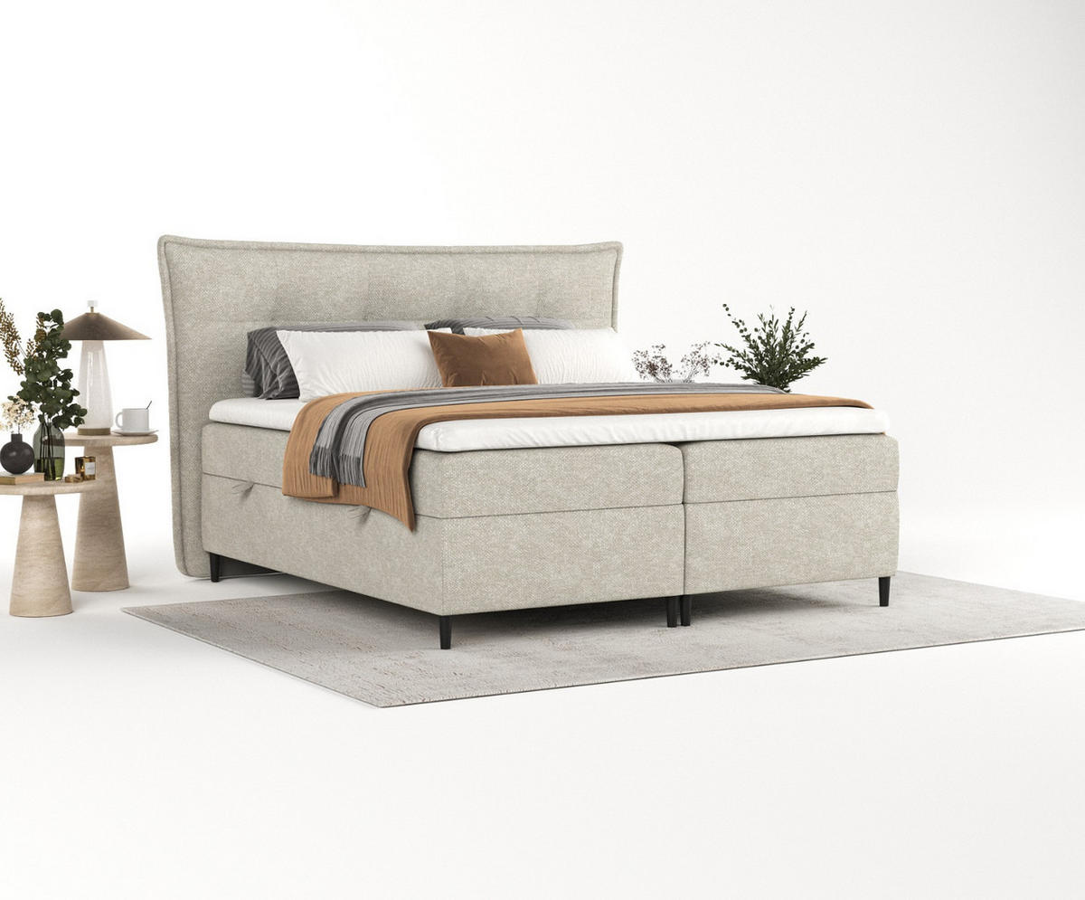 BOXBETT Las Palmas 180/200 cm Beige im Alta Stoff - Beige/Schwarz, Holz/Holzwerkstoff (180/200cm) - AltaBeds