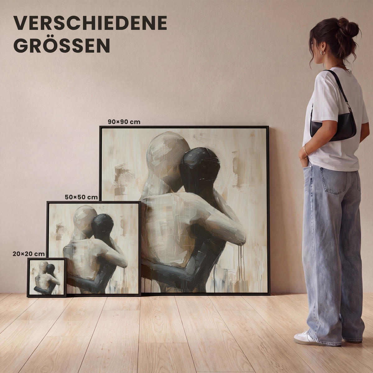 LEINWAND Bilder mit Rahmen - Abstrakt - Liebe - Schwarz und weiß - Modern - 50x50 - Schwarz, Textil (50/50cm) - MuchoWow