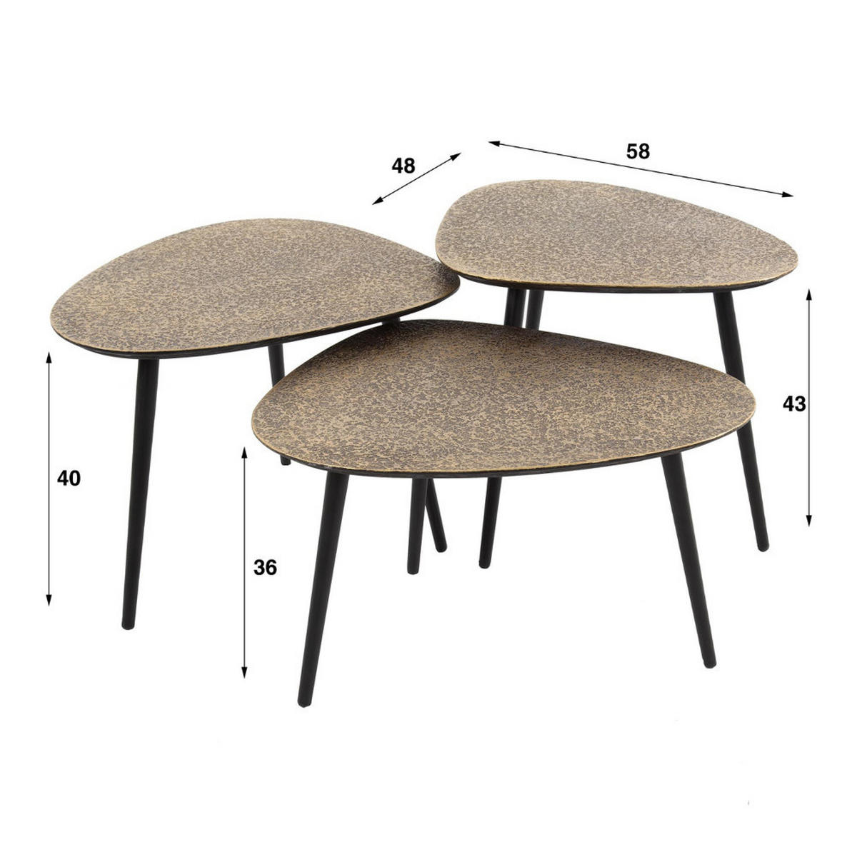 COUCHTISCH-SET ALESSIO BRONZO 3-teilige Satztische in Antik-Metallic - Bronzefarben, Metall (48/58/43cm) - alesvelt