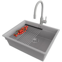 UNTERBAUSPÜLE GRANIT Praga, 2-er set Grau 56/47 cm 1 Becken + Küchenarmatur 38/14 cm + Ablauf-Set + Aufrollbare Abtropffläche ab 60er Unterschrank - Chromfarben/Grau, Kunststoff (56/20/47cm) - Primagran