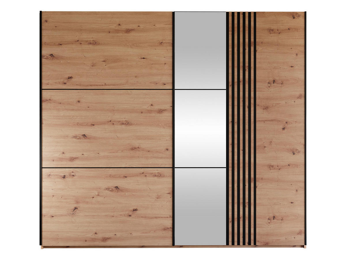 SCHIEBETÜRENSCHRANK Sinatra 250 - Schwarz/Eiche Artisan, Holzwerkstoff/Metall (250/215/65cm) - MIRJAN24