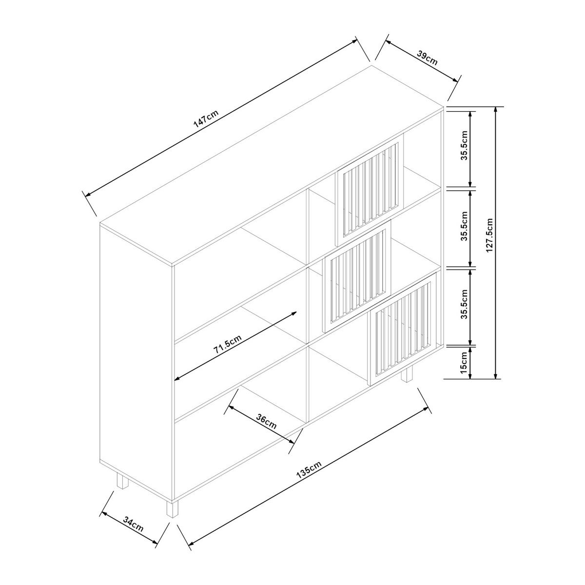 KNIŽNÍ POLICE Ypäjä - přírodní, dřevo (147/127.5/39cm) - [en.casa]