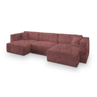 WOHNLANDSCHAFT SARMO Rosa Kordstoff mit Schlaffunktion - Rosa, Holz (347/90/148cm) - MASSENO