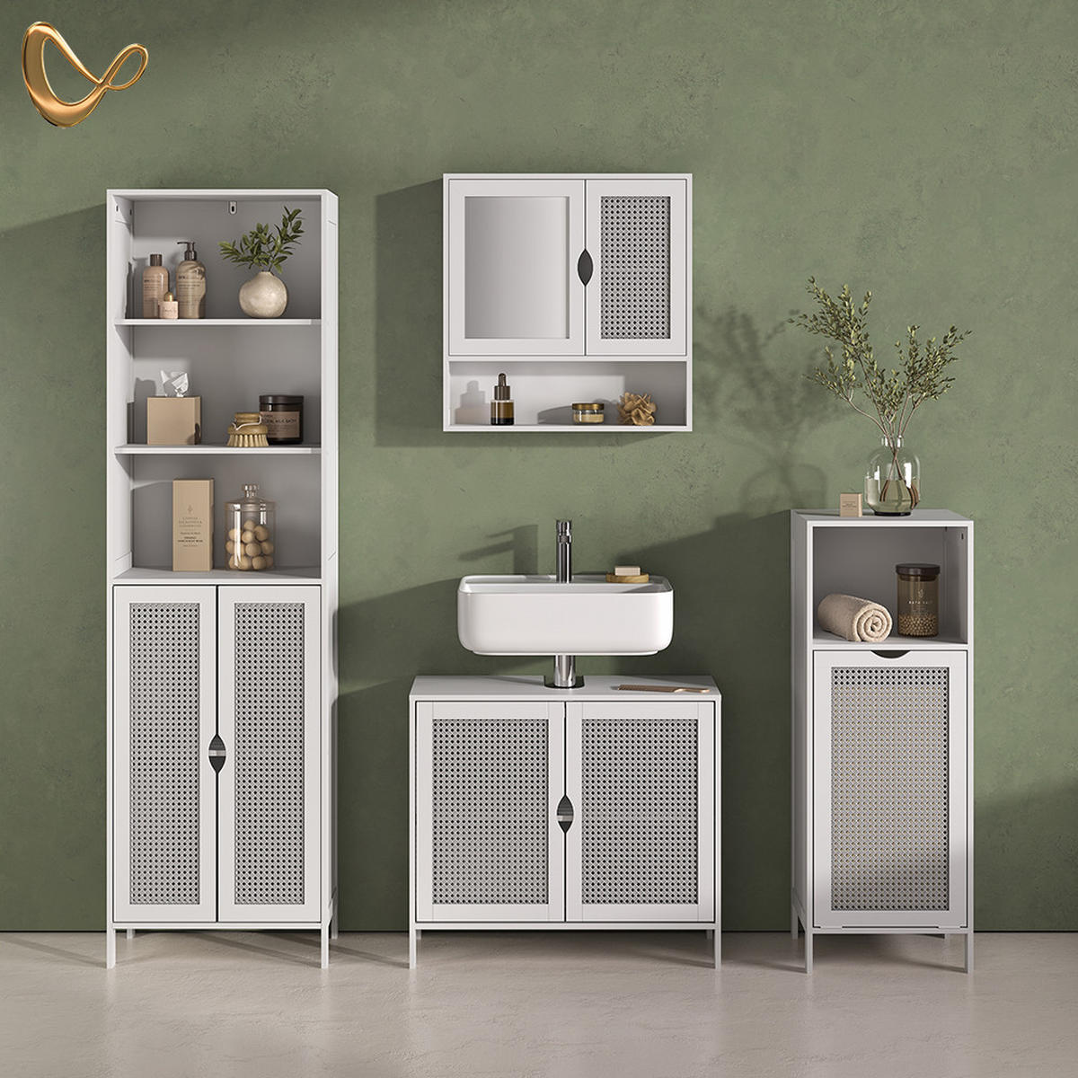 KOPALNIŠKA OMARICA Z OGLEDALOM Mincio, Bela, 56 x 58 cm z 2 vrati - bela, leseni material (56/58/13cm) - Livinity®