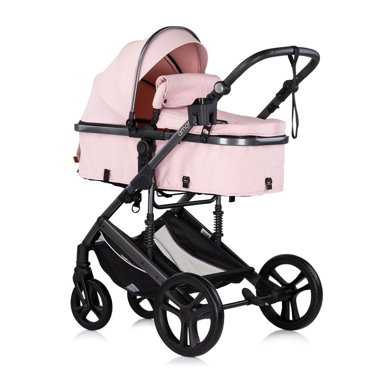 KOMBIKINDERWAGEN 2 in 1 Amore pink Getränkehalter Wickeltasche Fußabdeckung Korb - Rosa, Metall (95/63/105cm) - Chipolino