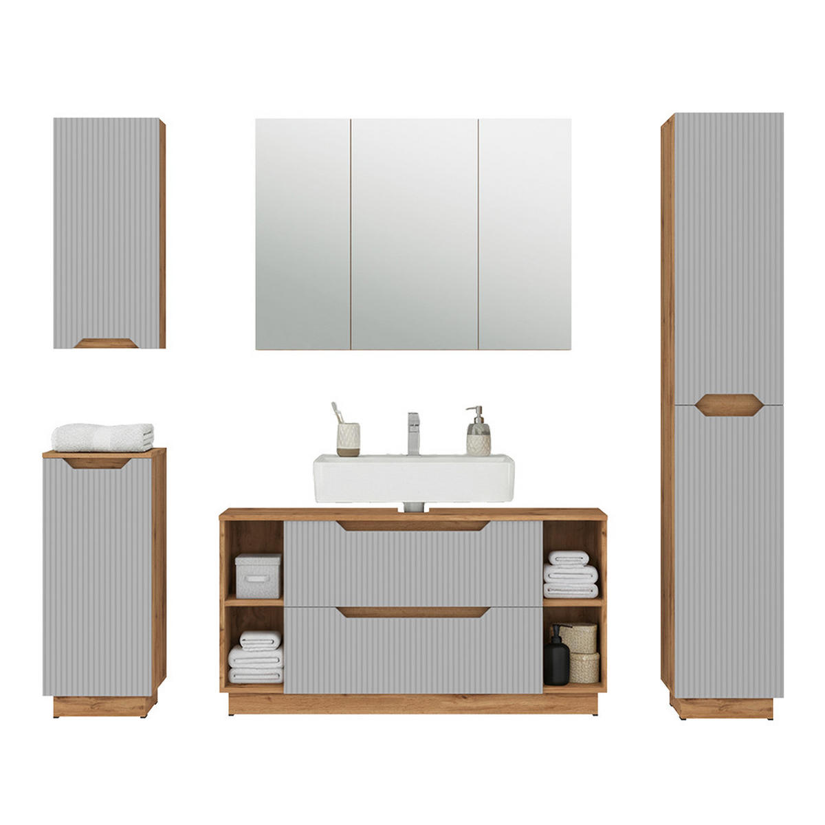 KOUPELNOVÝ NÁBYTEK Lotta Dubový/šedý pruhovaný - šedá, kompozitní dřevo (119.2/62.5/35cm) - Vicco