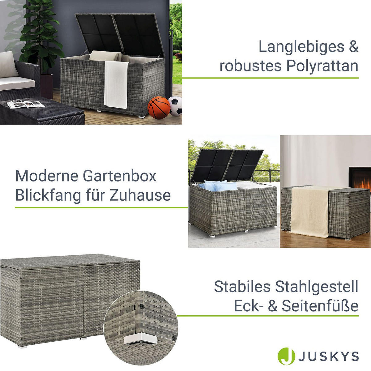 AUFLAGENBOX Ikaria grau-meliert - Grau, Kunststoff (145/80/83cm) - Juskys