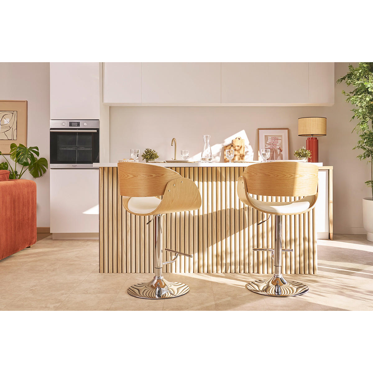 BARHOCKER Schwarz Holz DIOS - Walnussfarben, Textil (52/114/59cm) - Miliboo