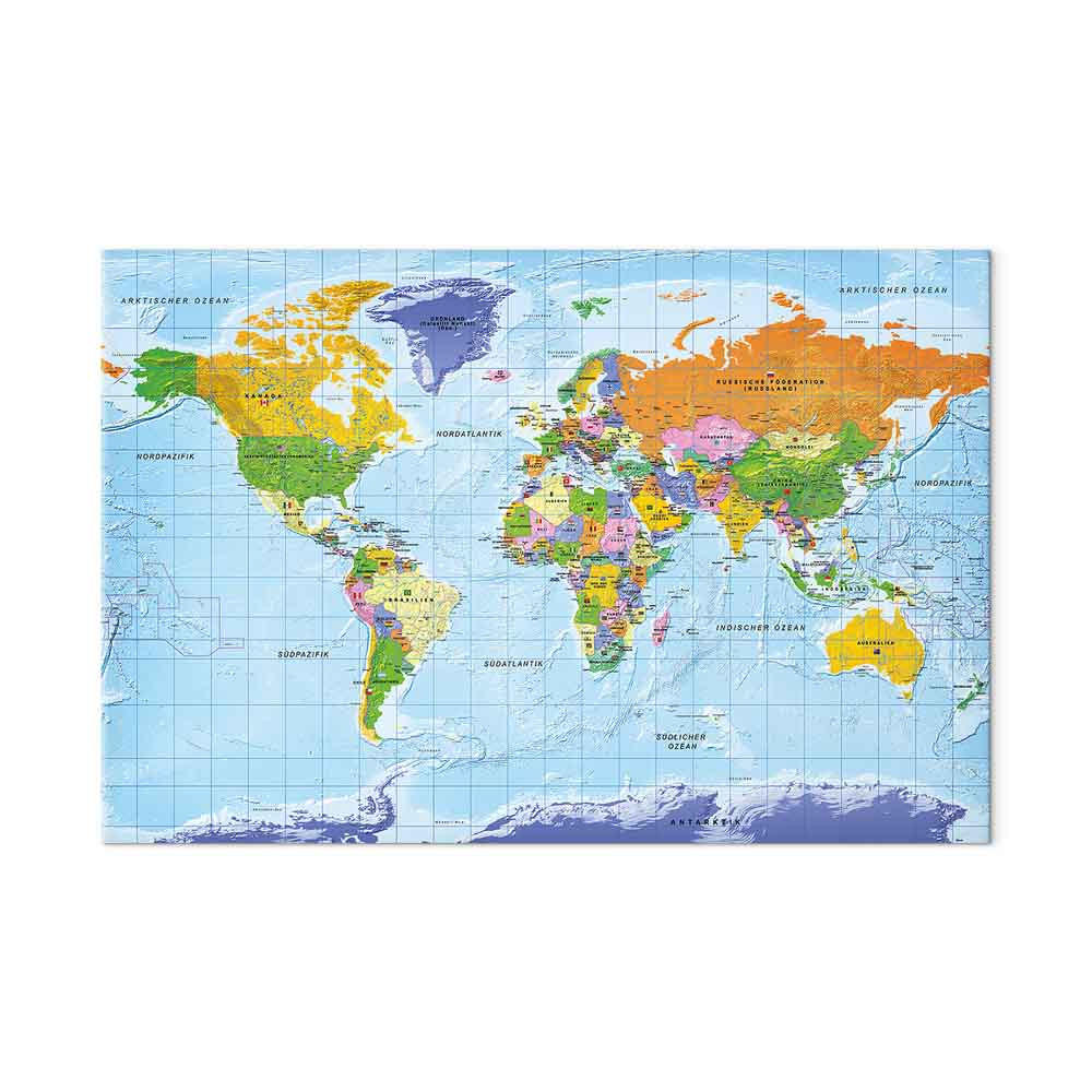 PINNWANDTAFEL Politische Weltkarte mit Flaggen Deutsch 90x60 cm - Blau, Holz (90/60cm) - artgeist