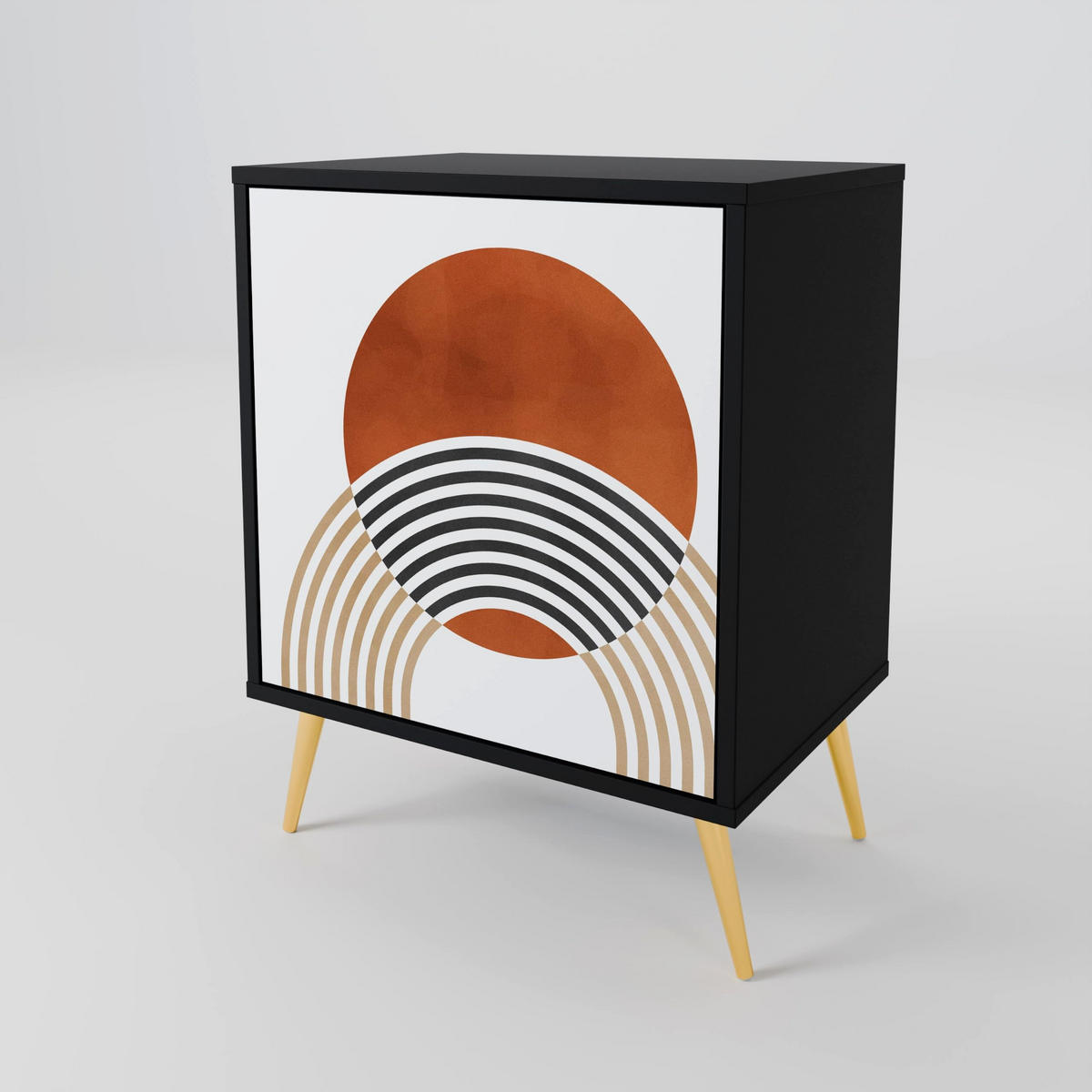 SIDEBOARD CIRCLE RHYTM, Schwarz, 57,5x42x72,5 cm, Schwarze Metallfüße - Multicolor/Schwarz, Holzwerkstoff/Metall (57.5/72.5/42cm) - SpaceRebels