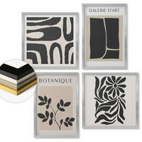 WANDBILDER 4er Set - 50x50 cm & 40x60 cm Silberner Rahmen - Abstrakte Pflanzenmuster - Silberfarben, Kunststoff (50/50cm) - ArtPrintCave