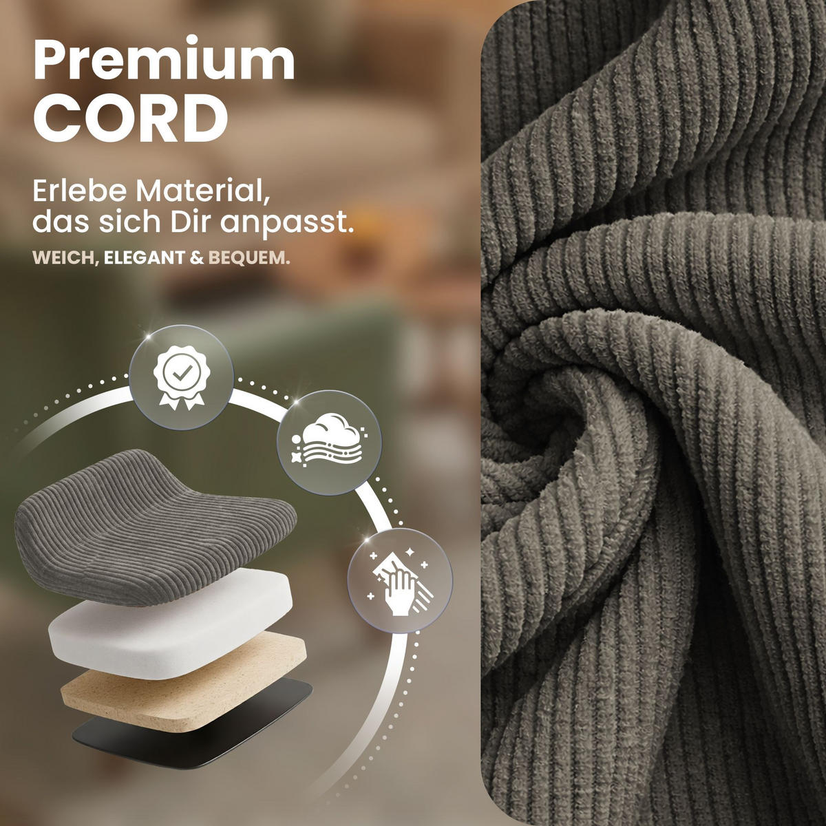 ARMLEHNENSTUHL Cord Taupe - Taupe/Schwarz, Textil/Metall (59/87/59cm) - CLP