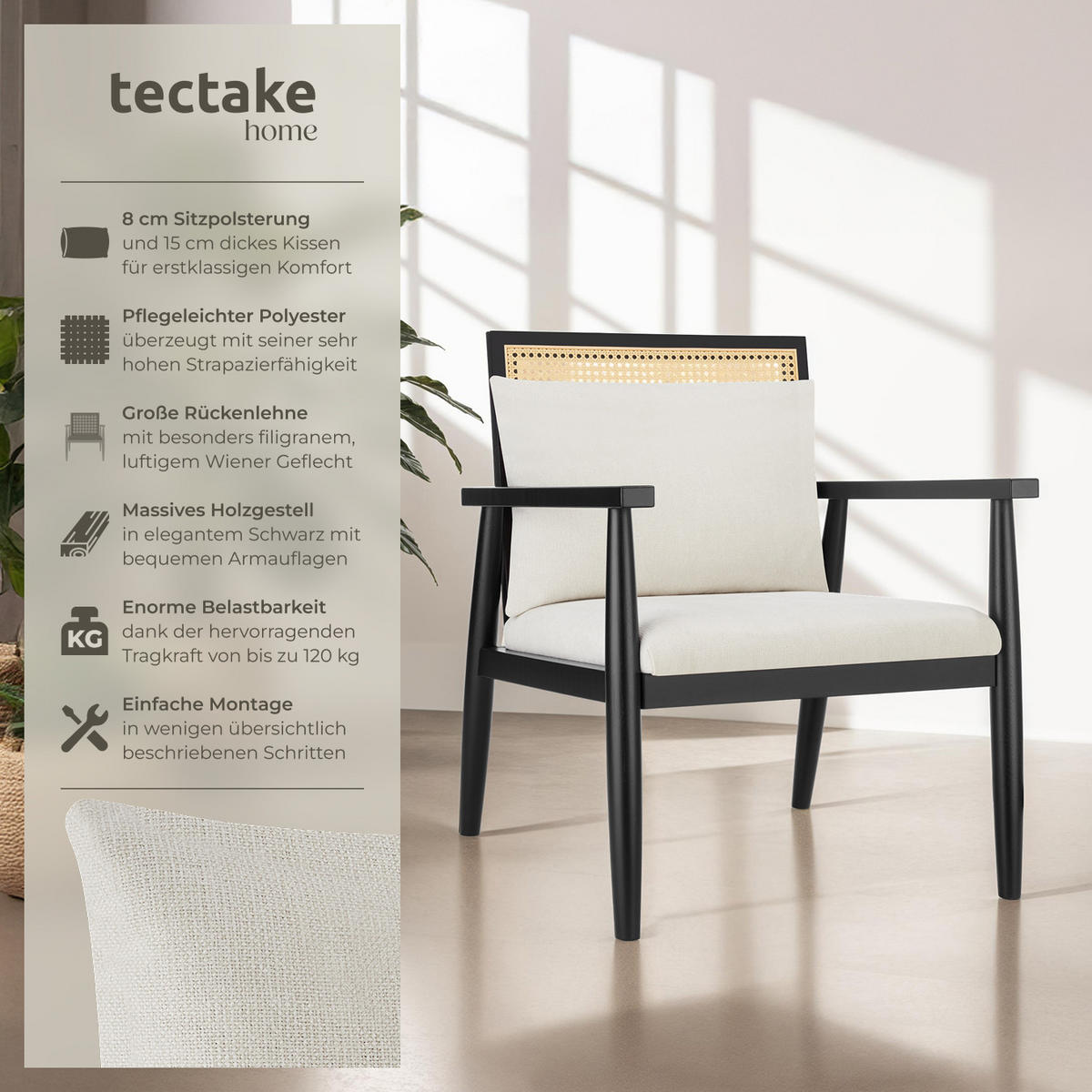 LOUNGESESSEL Manuela,67 x 70 x 82 cm,weiß - Weiß, Holz (67/82/70cm) - tectake