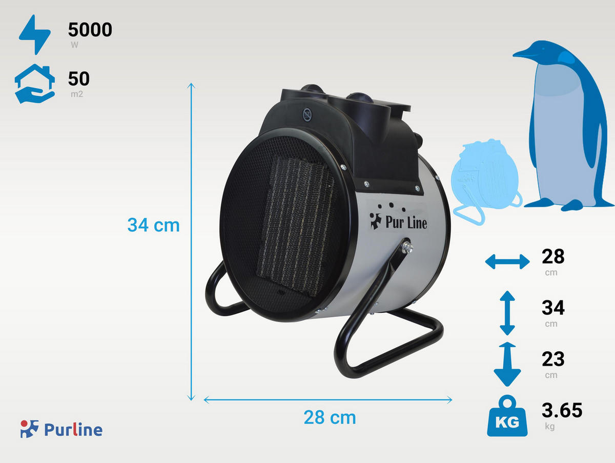 STAND-THERMOVENTILATOR Schwarz mit Leistungskontrolle 5000 W - Schwarz, Kunststoff (28/34/23cm) - Purline